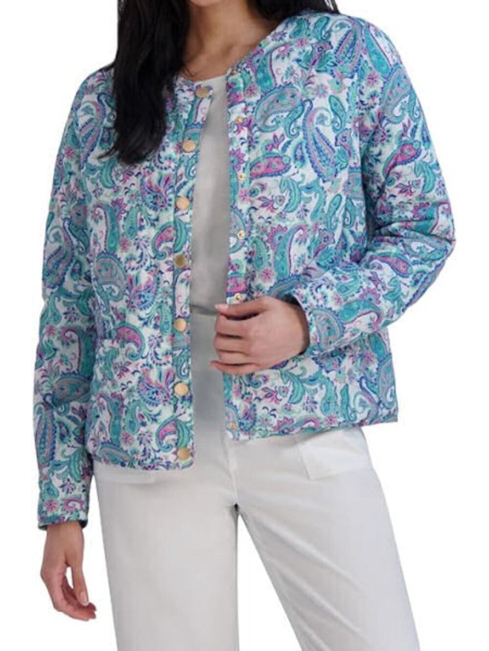 Stella Parker Quilted Jacket Size XL Paisley Pockets Cardigan Lightweight Layer